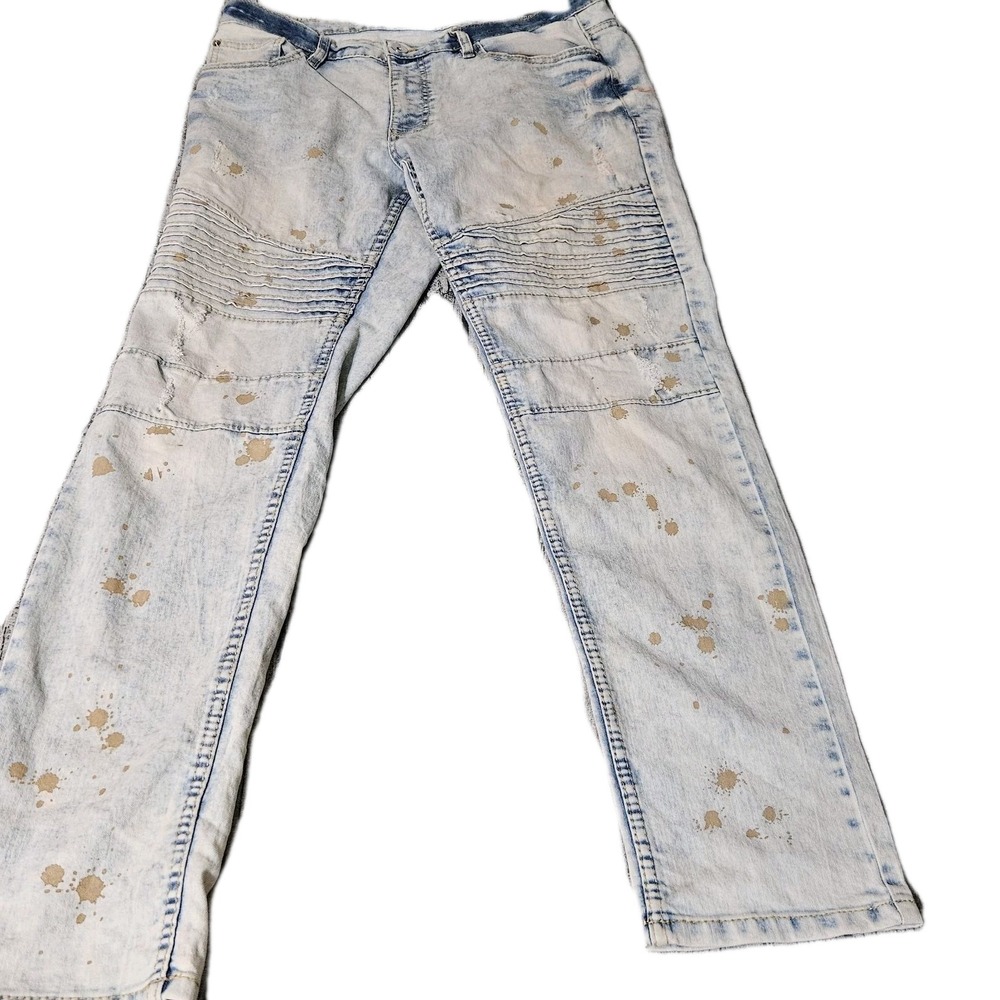 NWT Southpole 34x32 Skinny Leg Stretch Marble Spray Blue Denim Jeans SPLATTER